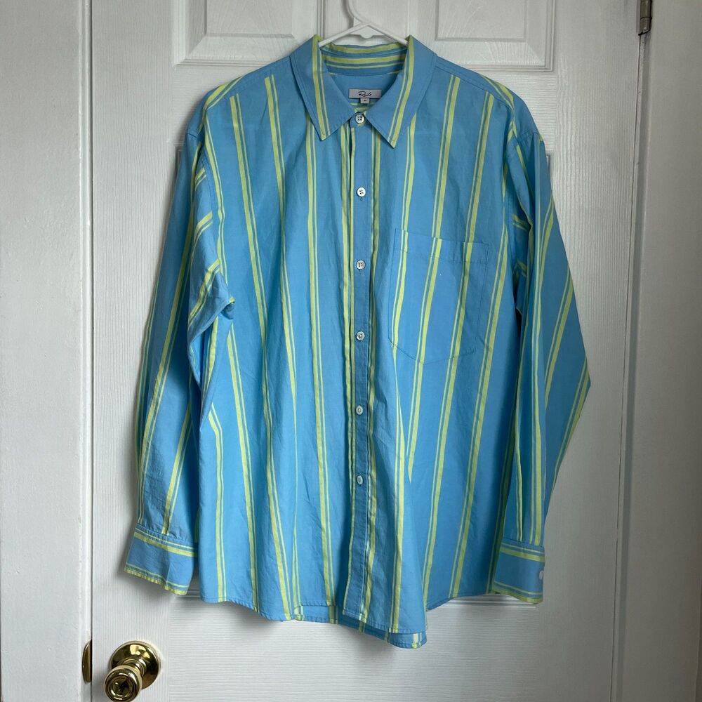 Rails spring light blue and green striped button front shirt size M mens